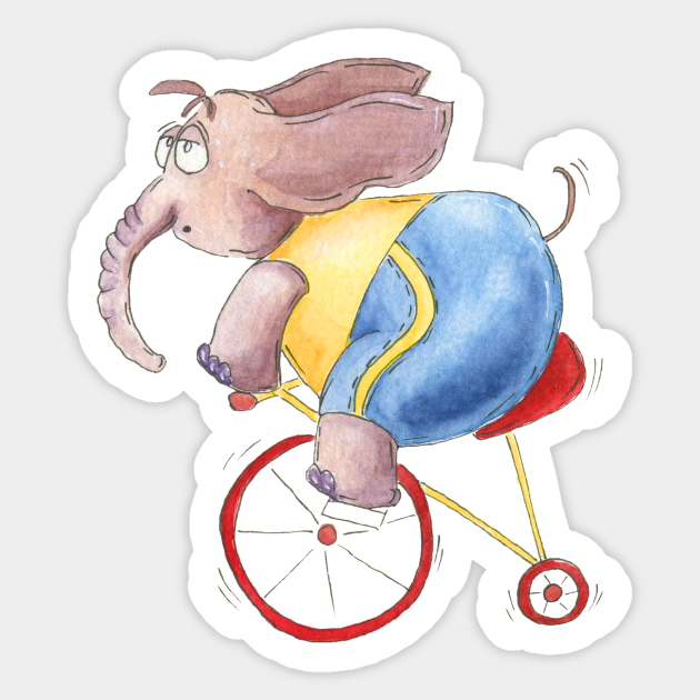 ELEPHANT RIDING BICYCLE WATERCOLOR DESIGN Elephant Sticker TeePublic
